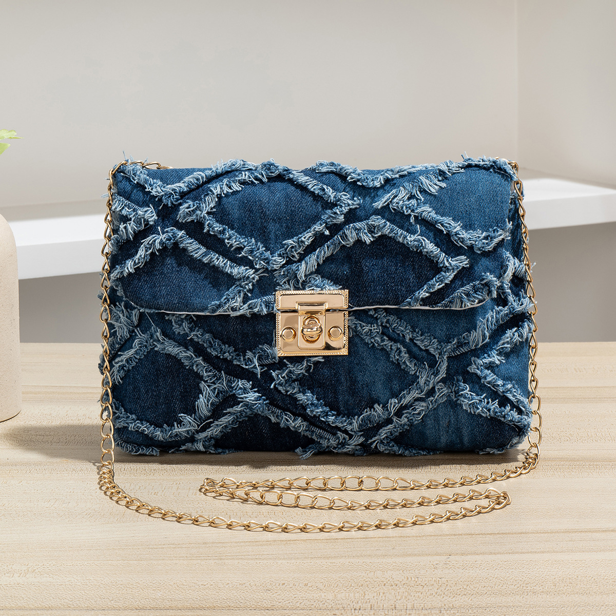 Transfronterizos nuevos bolsos de hombro de damas, bolsos de cadena de denim, bolsos cuadrados, bolsos de diamante, bolsos de moda para mujeres