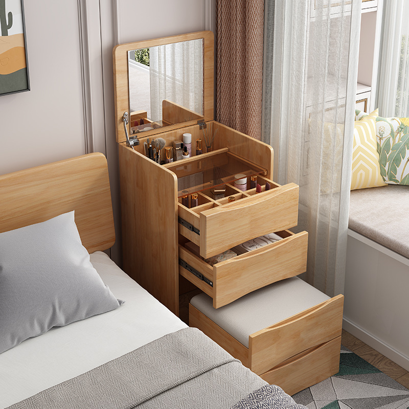 Nórdico de madera maciza tocador pequeño apartamento dormitorio maquillaje Mesa mesita de noche integrado multifuncional mesita de noche pequeño gabinete de maquillaje