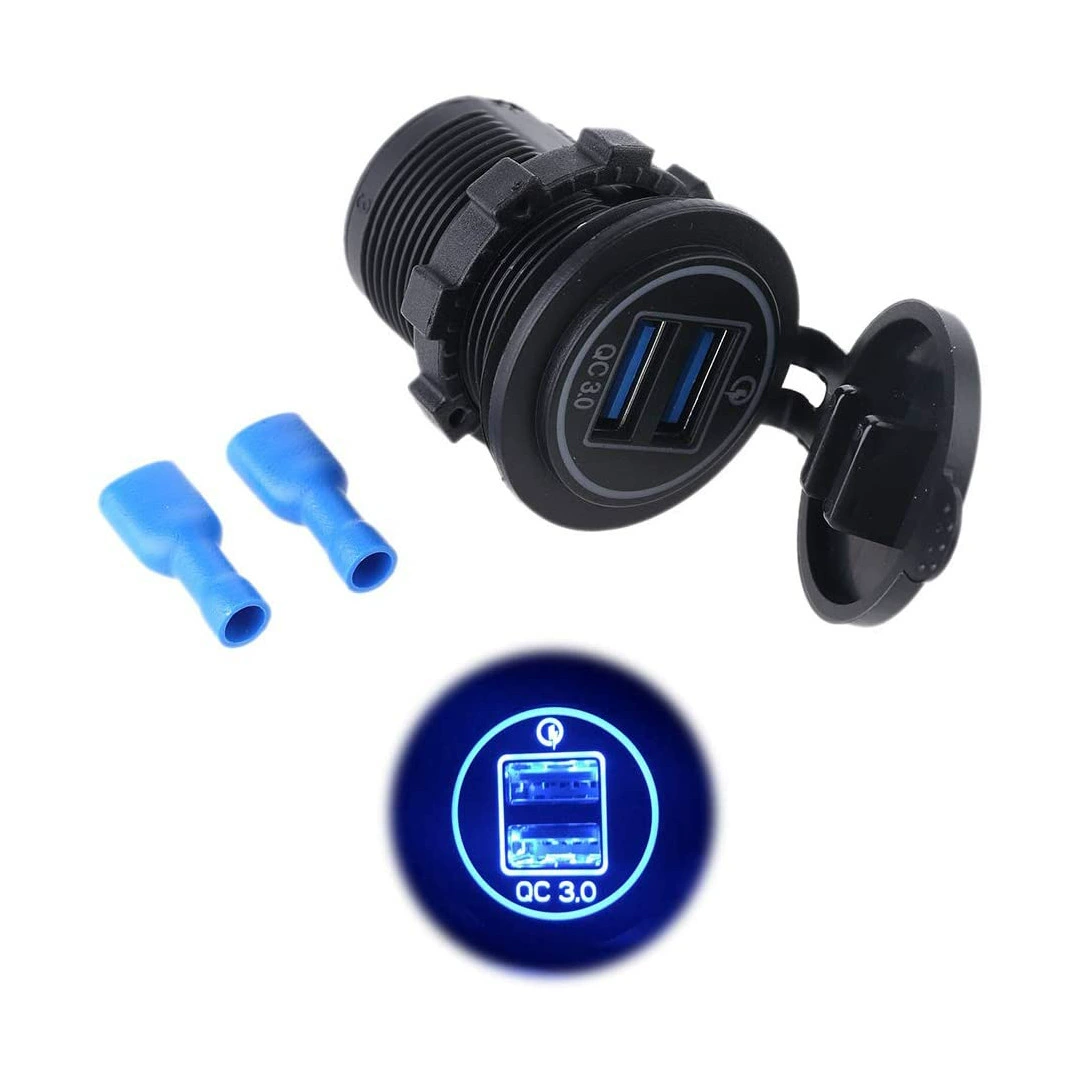 Автомобильный/мотоциклетный USB-зарядник с QC3.0, быстрая зарядка 12-24V