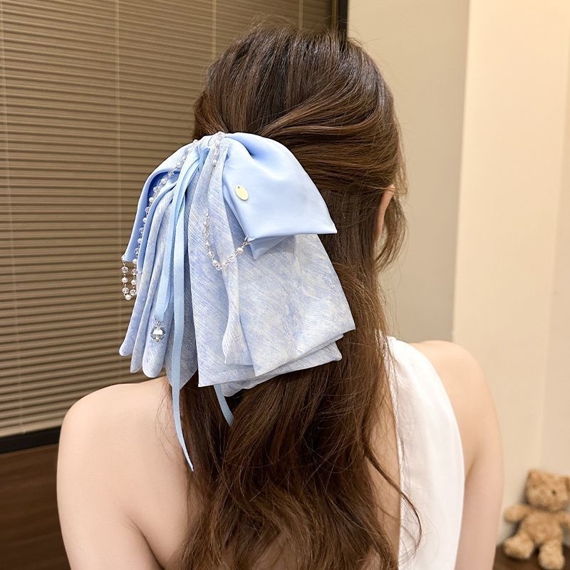 超仙蕾丝飘带蝴蝶结抓夹女2025新款高档水晶流苏气质马尾夹鲨鱼夹|undefined