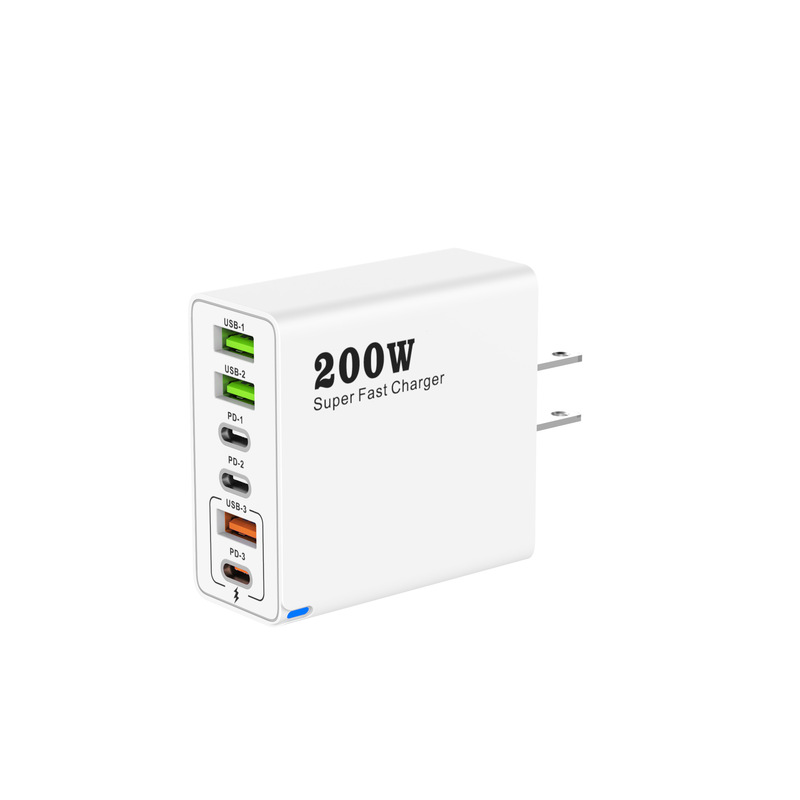 国境を越えた私型200w多口充電器3usb 3pd携帯電話6合1多口充電ヘッド5v 2 a急速充電|undefined