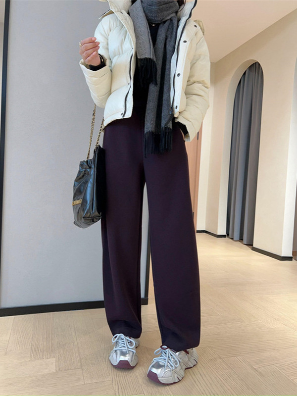 WTHEON软糯垂顺加厚保暖蚕丝羊绒香蕉裤高腰休闲阔腿裤女2024秋冬|undefined