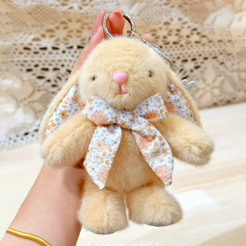 オリジナル本物の 15 センチメートル花蝶ネクタイウサギぬいぐるみキーホルダーペンダント癒しのコンパニオン人形ギフト卸売|undefined