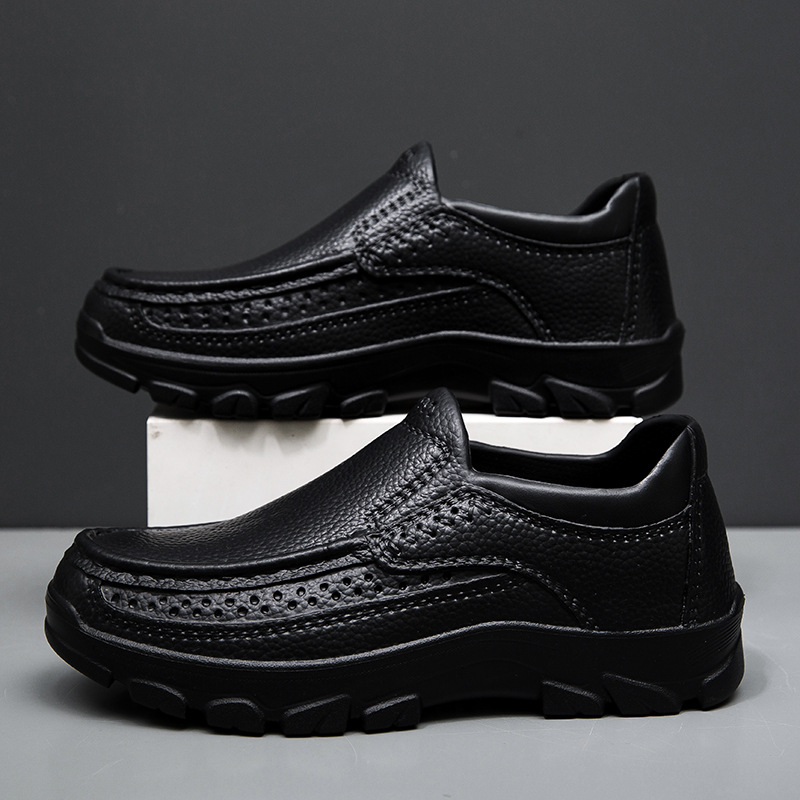 Popular Large-size Lightweight Casual Leather For Men, Oil-resistant And Slip-resistant Chef Cross-border Slip-on_vogvips.com