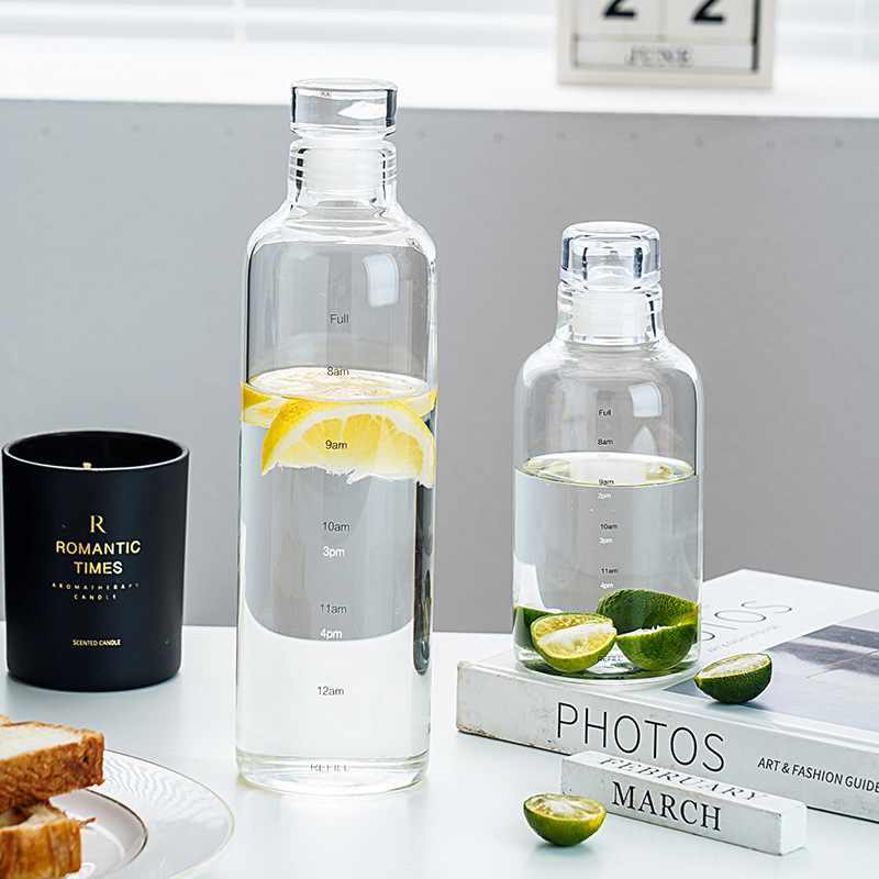 高硼硅玻璃水时间刻度杯高颜值随手杯杯批发简约玻璃杯男女网红杯