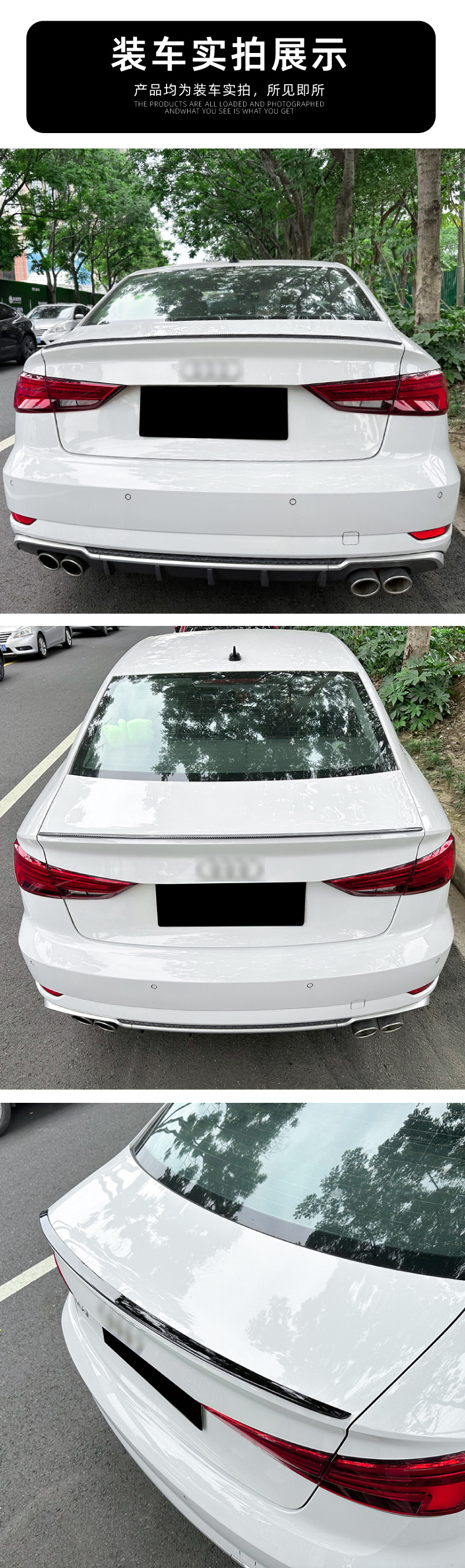 Suitable for Audi A3 S3 8V Sedan 2014-20 Rear Wing, Roof Wing, Spoiler, Car Sticker, Exterior Modification Accessories
