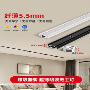 Ultra-Thin Surface-Mounted Magnetic Track Light Without Ceiling for Home Living Room Line Floodlight Bedroom Aisle Without Main Light Lighting