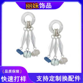 跨境甜酷时髦辣妹显瘦混合吊饰耳环小众设计感菱形吊坠多彩石耳圈