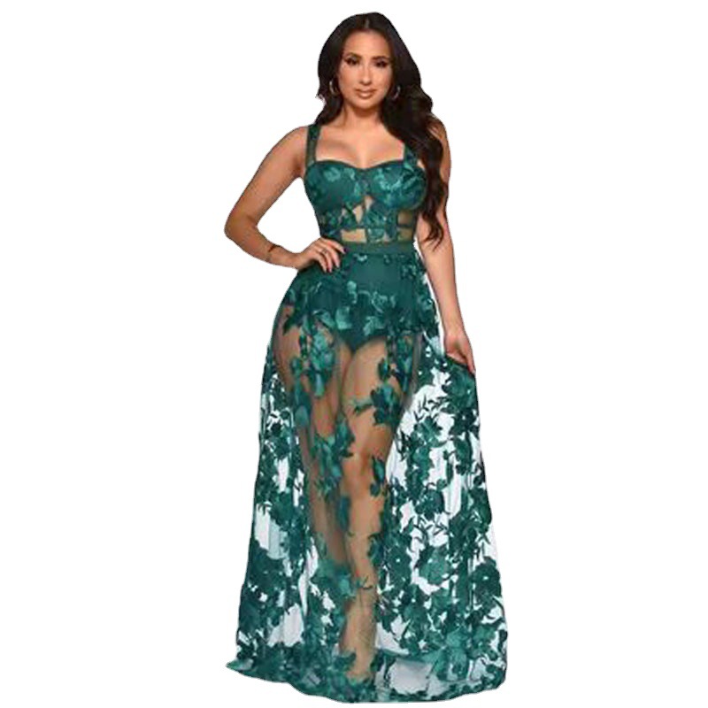 Vestido HX053 de Amazon, color sólido, bordado, transparente, entallado, sin elasticidad, con tirantes finos, efecto adelgazante, estilo francés, versátil, cintura alta