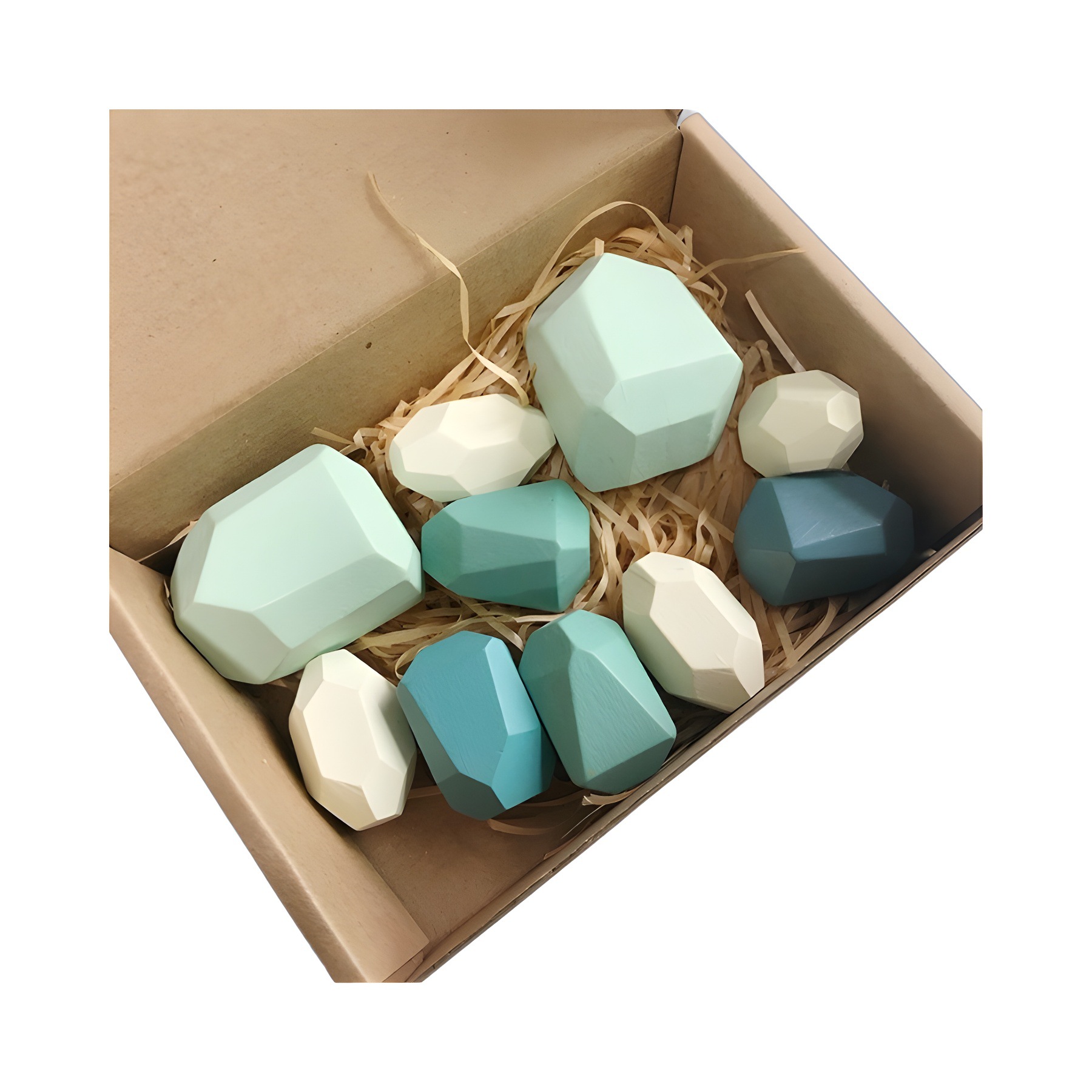 Procesamiento de combinación de piedra apilada personalizada, piedra apilada colorida, combinación diversa, madera de haya colorida, madera de pino, juguetes de construcción