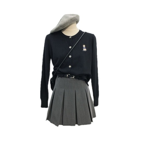 Academic Style Small Bear Embroidered Knit Cardigan for Women, Soft and Gentle, Fashionable and Versatile Spring Sweater