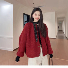 巨好看高克重红色粗棒针百搭宽松慵懒风圣诞红新年红肌理感针织衫