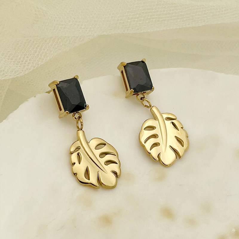 Fashion Leaf Stainless Steel Plating Zircon Drop Earrings 1 Pair display picture 7