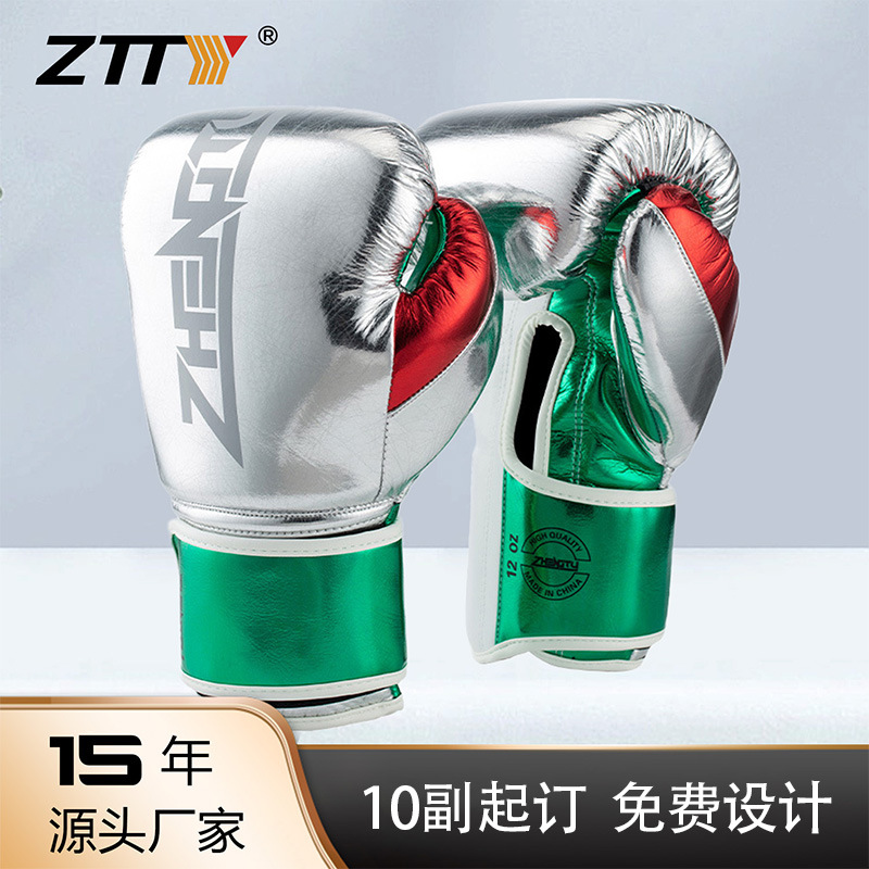 ZTTY al por mayor guantes de boxeo de microfibra competencia profesional forro de látex entrenamiento de cuero brillante guantes de fitness