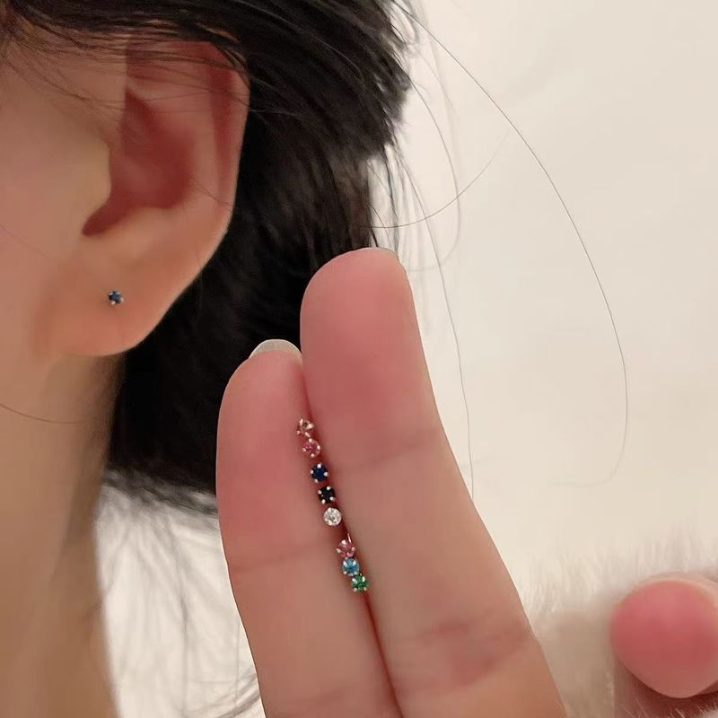 迷你直针小巧彩色锆石耳钉女耳骨钉养耳洞免摘简约百搭百搭耳饰|undefined