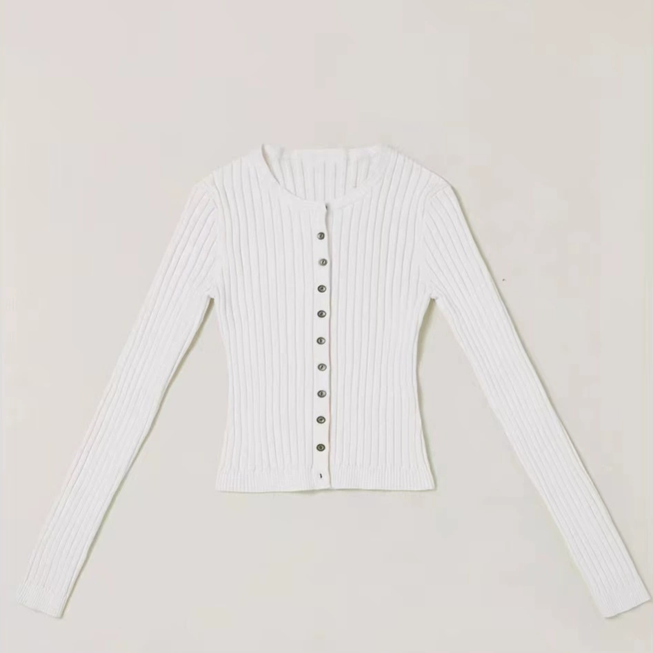 SK wild retro knitted cardigan stonewashed button thread slim top for outer wear