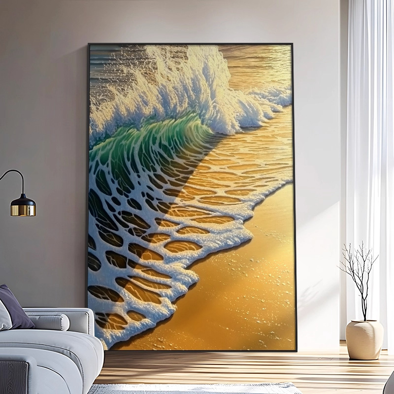 客厅装饰画海浪油画《风生水起》网红大芬村玄关入户门肌理挂画|undefined