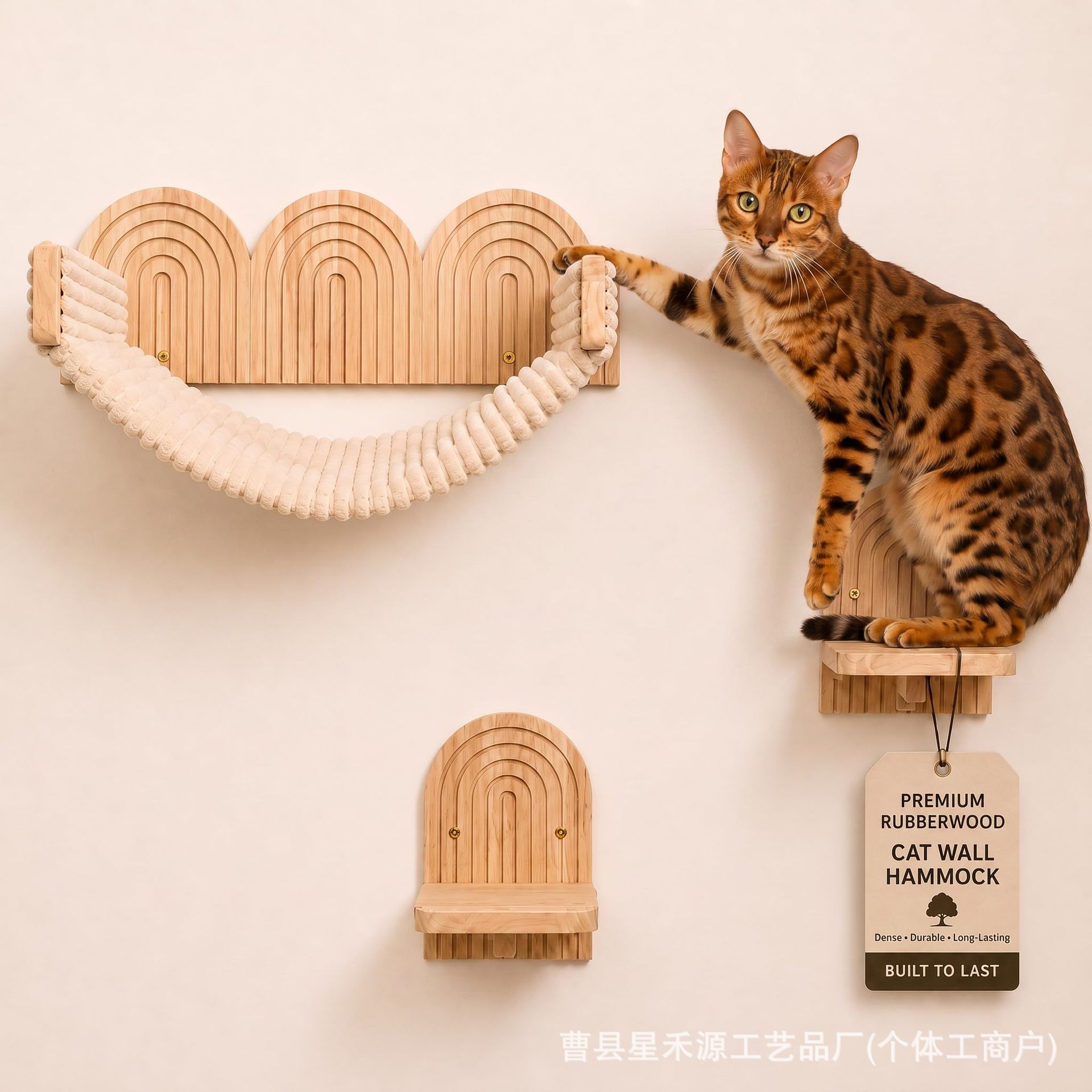 Wooden cat wall shelf, wooden cat wall furniture, cat hammock set, wooden ladder cat climbing frame, wall-mounted cat nest