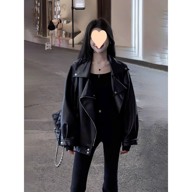 Sweet and Cool Spicy Leather Jacket for Women, Loose Fit, Versatile, Padded, Fall/Winter Streetwear