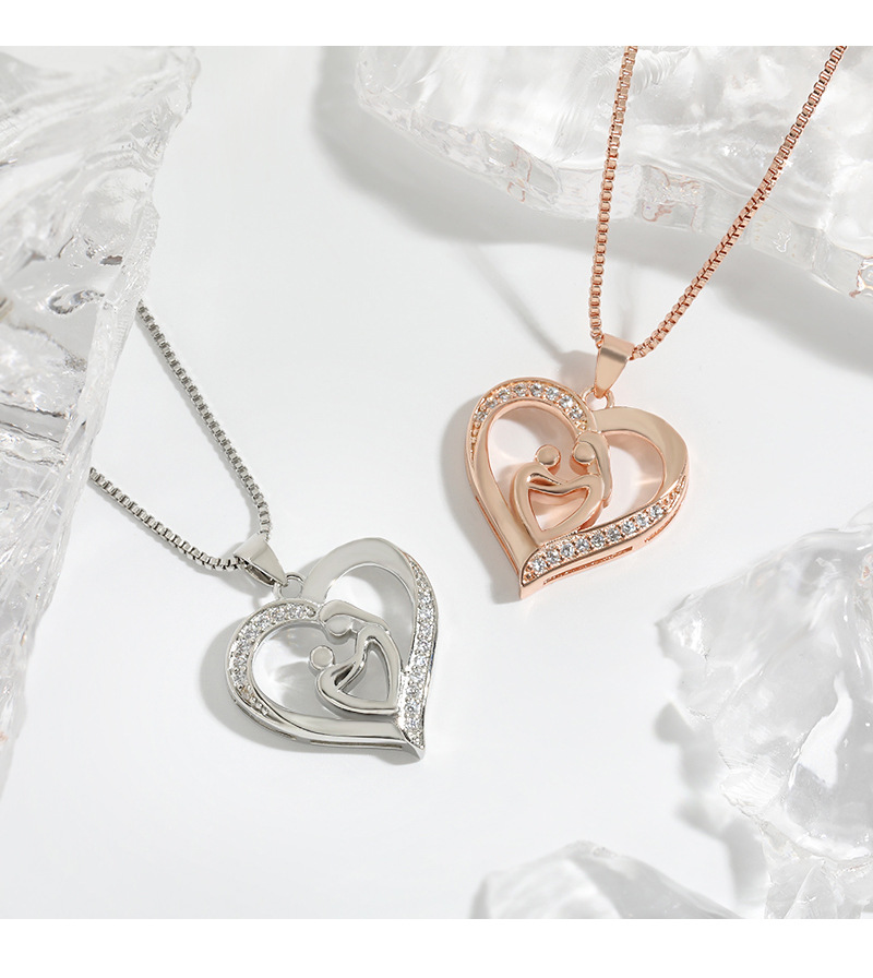 Copper Material Mother'S Day Festival Mama Simple Style Human Heart Shape Copper Zircon Pendant Necklace In Bulk