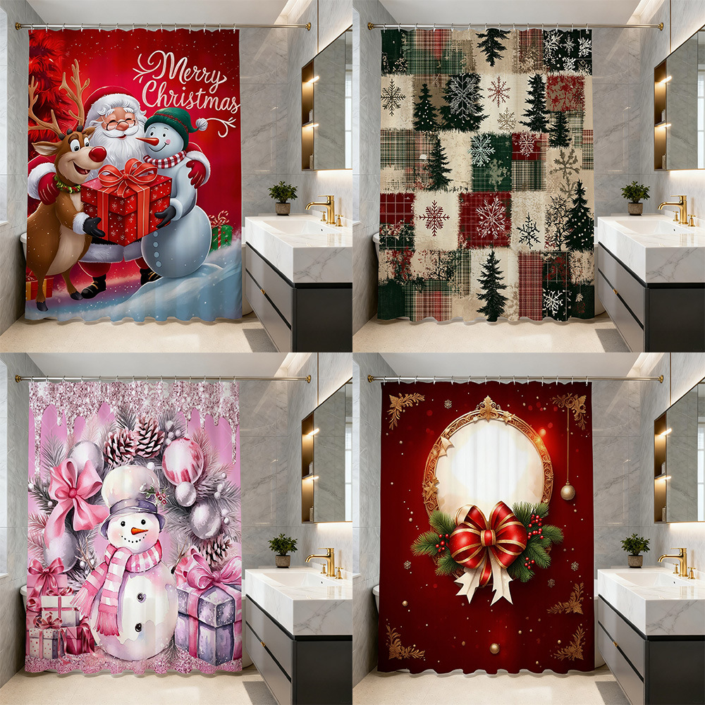 Jit Cross-Border Popular Christmas Shower Curtain Amazon Waterproof and Mildew-Proof Curtain Bathroom Partition Curtain European and American Style