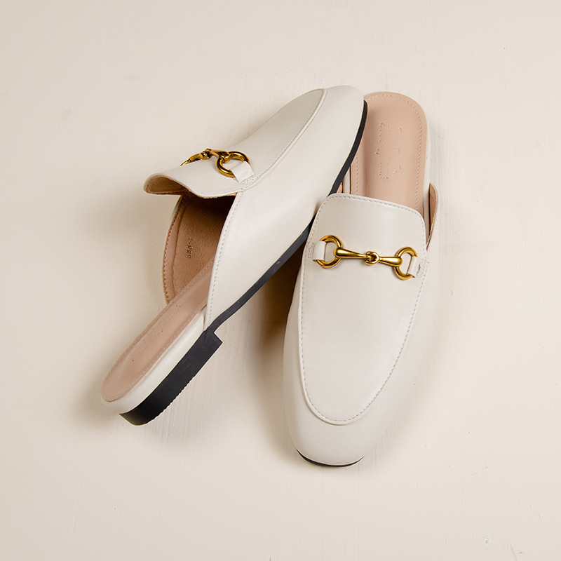 Baotou Slippers Women's Summer Ins 2024 Versatile Horsebit Lazy Shoes Flats Mule Half Slippers Women's Outer Wear Fashion