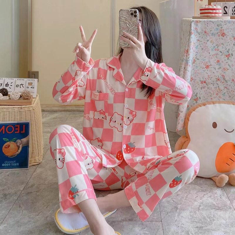 メーカー卸売春と秋の女性用パジャマ漫画ホーム服女の子長袖ズボンラペル在庫ありかわいいダブルロング|undefined