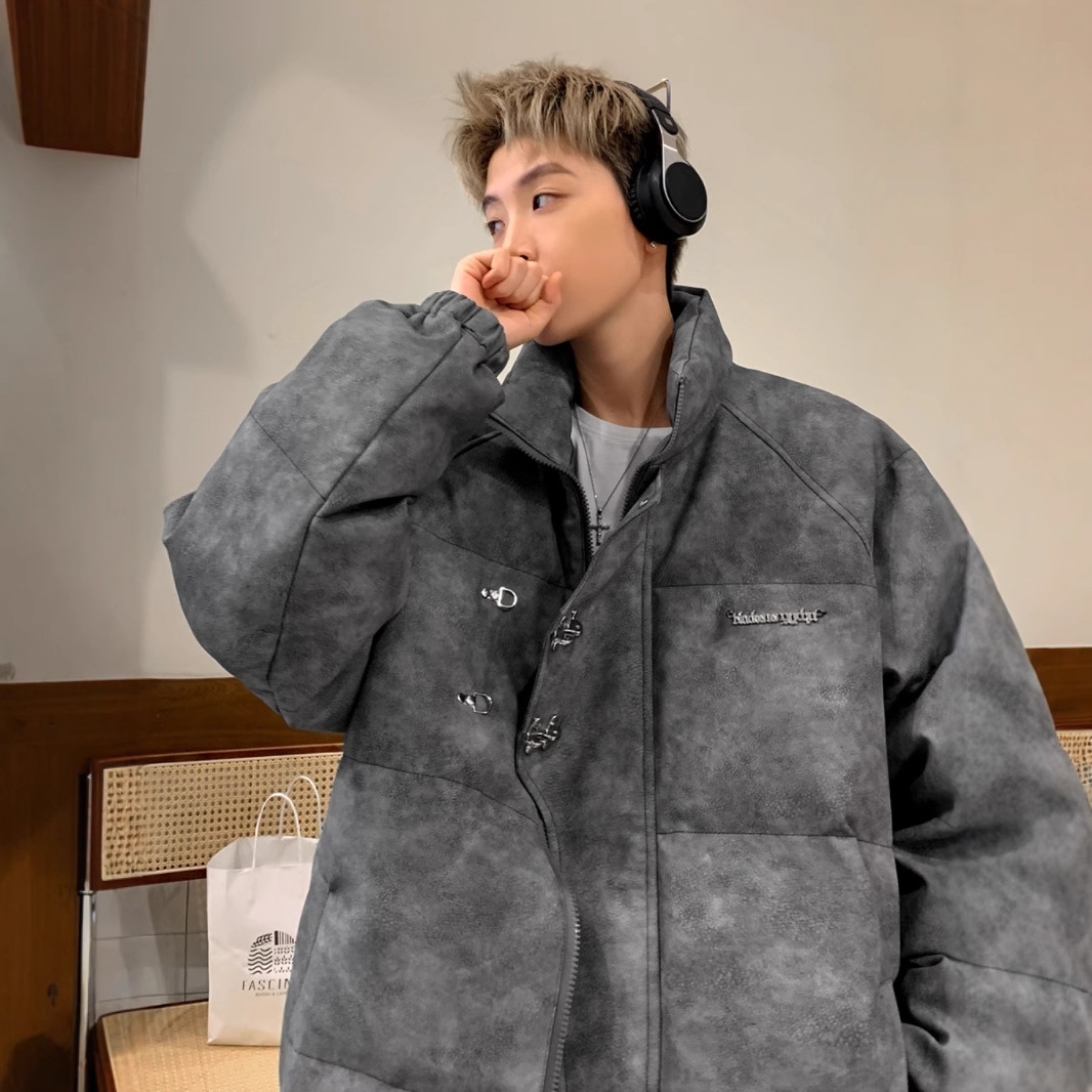 Leather Cotton-padded Jacket Men's Winter Metal Aircraft Buckle American Cotton-padded Jacket Thickened Warm Loose Bread Clothes Cotton_voghion.com