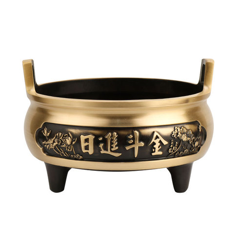Manufacturer wholesale copper incense burner offering incense burner household offering Buddha God of Wealth furnace daily gold doujin three-legged incense burner ornaments