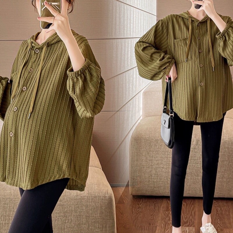 Maternity Spring Shirt Extra Large Size 150kg Hooded Sweatshirt Women's Cardigan Slimming Casual Cover-Up Sun Protection Jacket