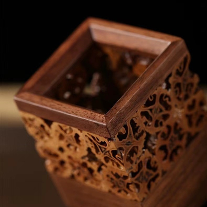 Cubo de pluma de madera sólida barril de almacenamiento de nuez barril de té barril de té barril de ceremonia de té seis caballeros ceremonia de té