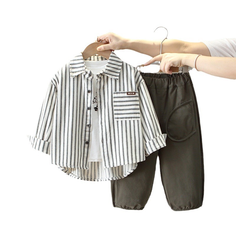 6144 Traje de otoño para niños 2025 Nuevo bebé Primavera y otoño Camisa casual coreana para niños Chaqueta de tres piezas