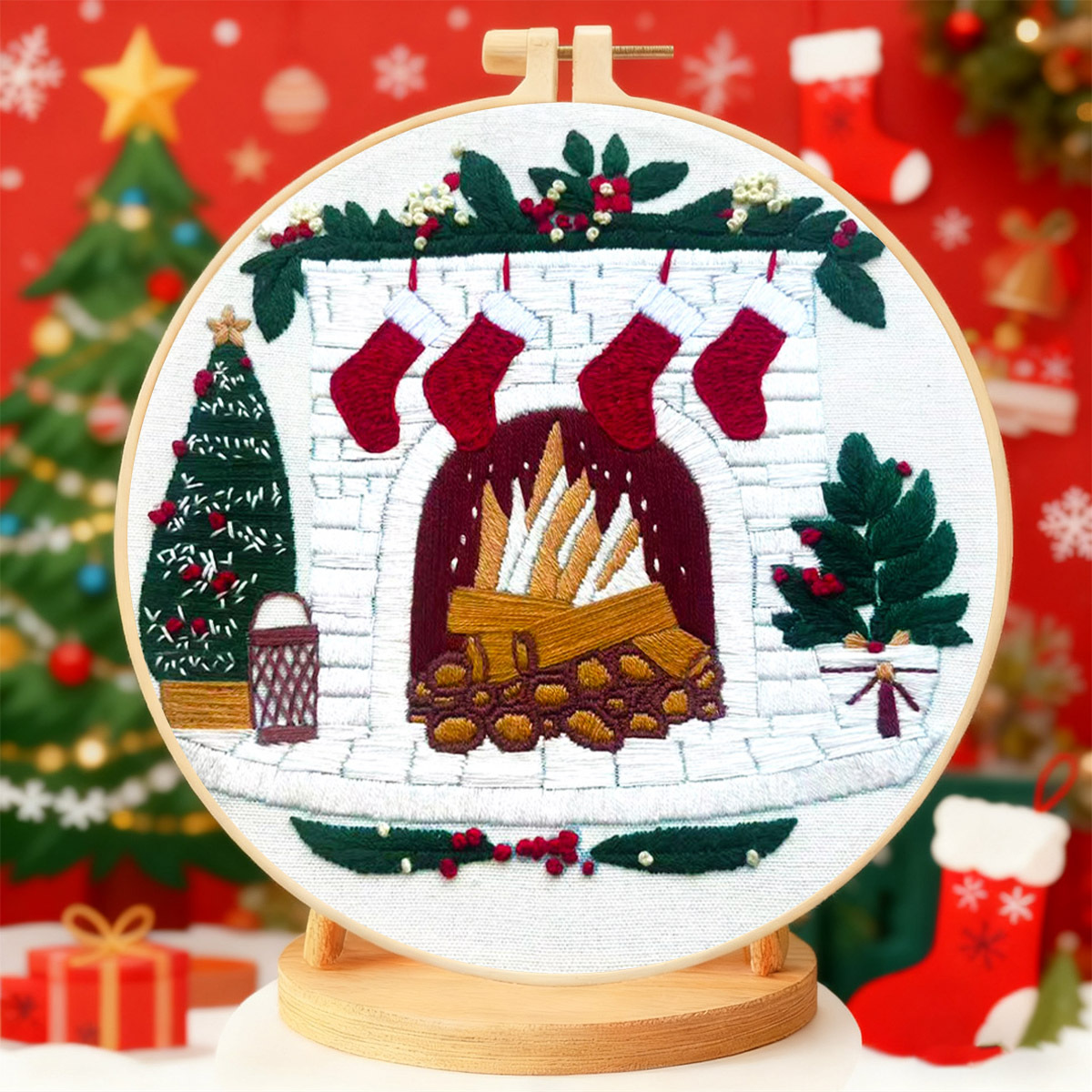 Explosiones transfronterizas de regalos de Navidad decoraciones de Navidad serie tres algodón de alta calidad bordado material manual paquete al por mayor