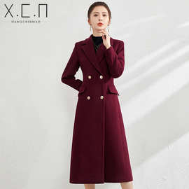 祥春鸟西装大衣女高级感中长款毛呢外套加厚秋冬季羊毛职业装风衣