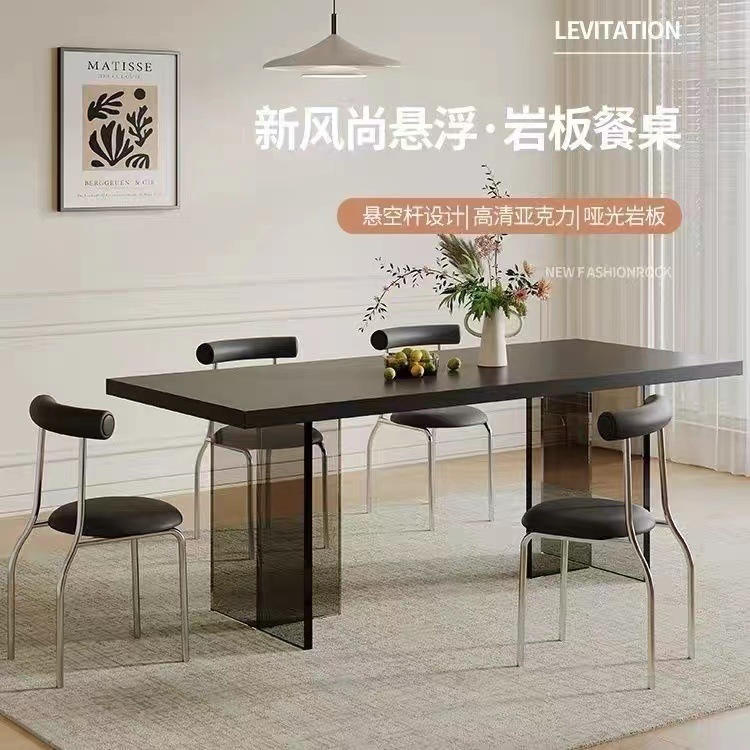 Acrílico Placa de roca mesa de comedor luz negro puro lujo moderno Internet simple celebridad pequeño apartamento colgante suspensión rectangular mesa de comedor y silla