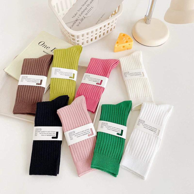 Осенне-зимние чулки средней длины в Вертикальную Полоску, однотонные Спортивные Чулки в японском стиле с двойными иглами