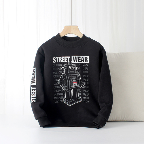 Children's clothing winter Korean style new children's fleece sweatshirt medium and large children high collar warm long-sleeved boy sweatshirt on behalf of