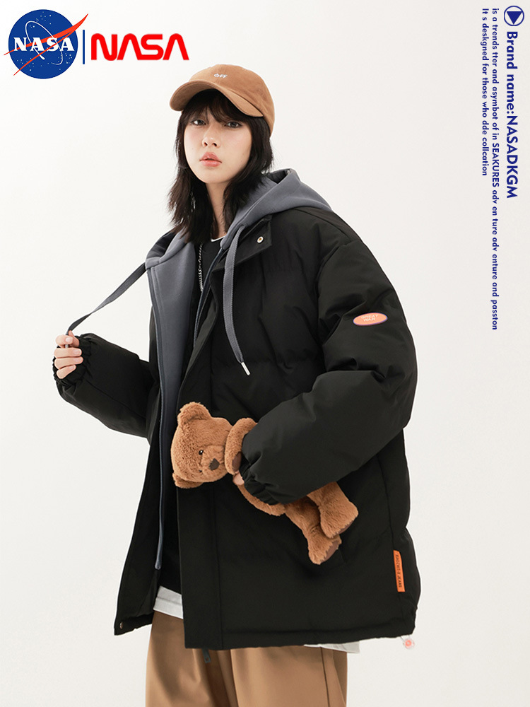 NASA Joint-nombre abajo abrigo de algodón acolchado hombres falso de dos piezas encapuchadas marca de moda engrosada ropa de algodón caliente pareja abrigo ropa de invierno de las mujeres