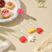 卡通食品级硅胶304不锈钢水果叉家用水果签甜品蛋糕叉子可重复用
