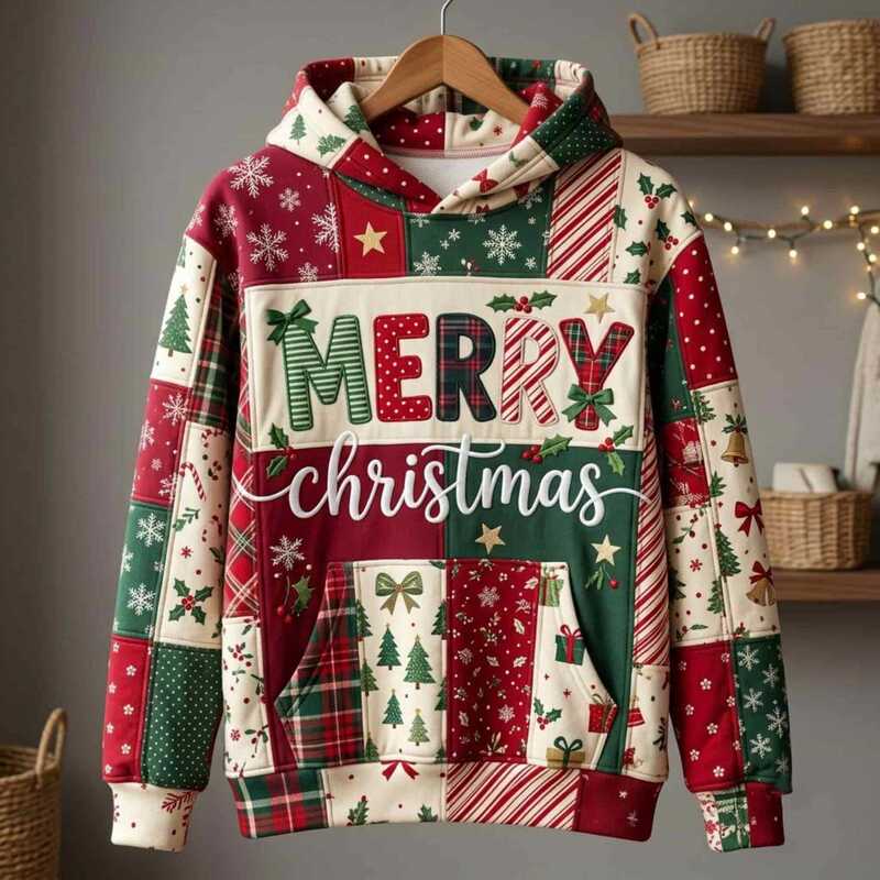 Cross-border Amazon independent store, Temu Christmas quilted hoodie, digitally printed casual autumn/winter pullover sweatshirt Cross-border Amazon independent store, Temu Christmas quilted hoodie, digitally printed casual autumn/winter pullover sweatshirt