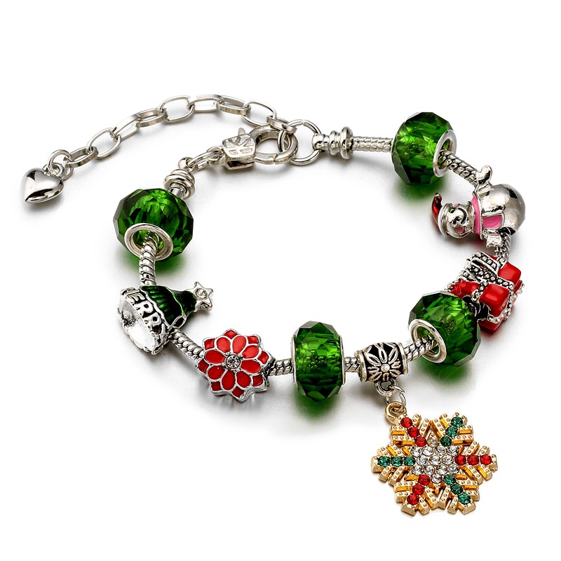 Europea y americana DIY con cuentas serpiente hueso cadena cuentas de vidrio muñeco de nieve campana pulsera Navidad copo de nieve regalo Navidad pulsera