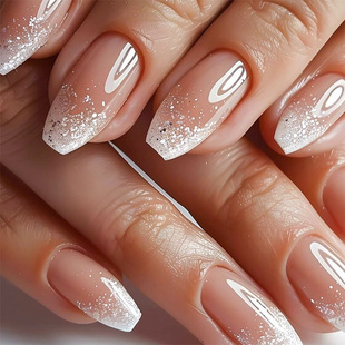 silver Glitter Gradient Nail Art False Nail Ballet False Nail Cross-border Advanced Wearing Nail Pieces Finished Products Wholesale