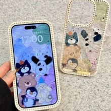 可爱彩绘线条jellycat适用苹果16promax手机壳iPhone15闪钻14韩13