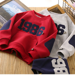 Children's Spring Round Neck Sweatshirt 2024 New Design with Patchwork Digital Cute Top for Middle Kids - Unisex Versatile Hooded Sweatshirt