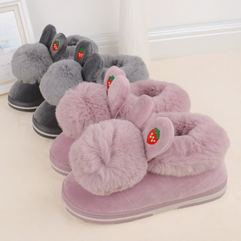 Хлопковые тапочки женские зимние сумки с милыми плюшевыми кроличьими ушами родительские хлопчатобумажные туфли теплые домашние туфли