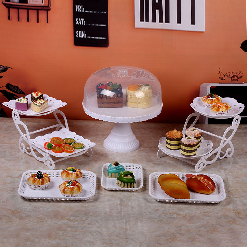Birthday Decoration Dessert Table Display Stand Ornaments European Cold Meal Tea Break Table Plastic Cake Snack Tray Shelf