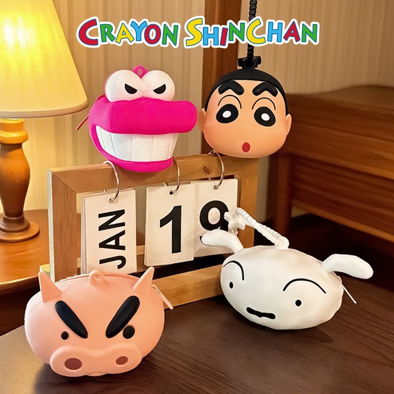 Officially licensed Crayon Shin-chan coin purse, cute Shiro mini earphone organizer, cartoon keychain.