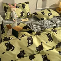 Милый котенок из мультфильма, хлопковое постельное белье, четырехкомпонентный комплект: пододеяльник, простыня, одеяло, для студенческого общежития, односпальный, трехкомпонентный набор.