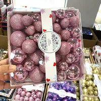 Новогодний набор украшений, 44 шарика в цветной коробке, глянцевые и блестящие отделки