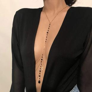 European and American Cross-Border Accessories, Personalized Simple Tassel Body Chain, Feminine Multi-Layered Handmade Crystal Necklace, Clothing Chain